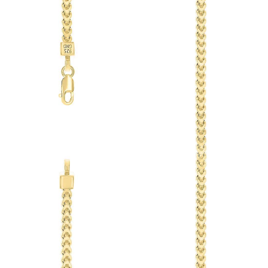 925スターリングシルバー中空フランコチェーンイエロー2.7mmブレスレットリンク-女性と男性のためのブレスレット - 長さ:7〜8