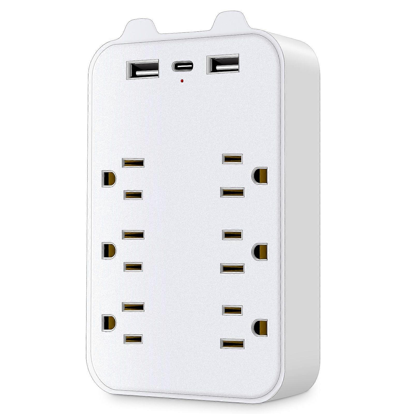 9 in 1 Protector 6 Outlet Extender with 3 Type B Ports Power Strip Socket Wall Adapter Spacer Plug