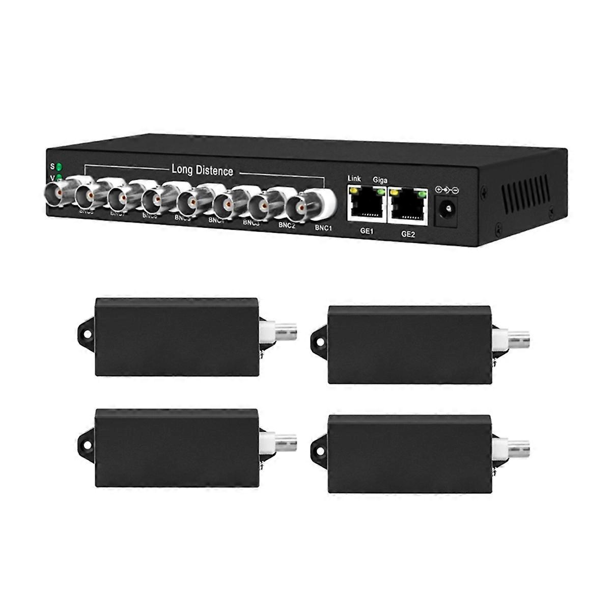 POE PLUS 8-Port Coaxial Switch with 4x10Gbe RJ45 Uplink, 100Mbps BNC Extender Long Distance Transmi