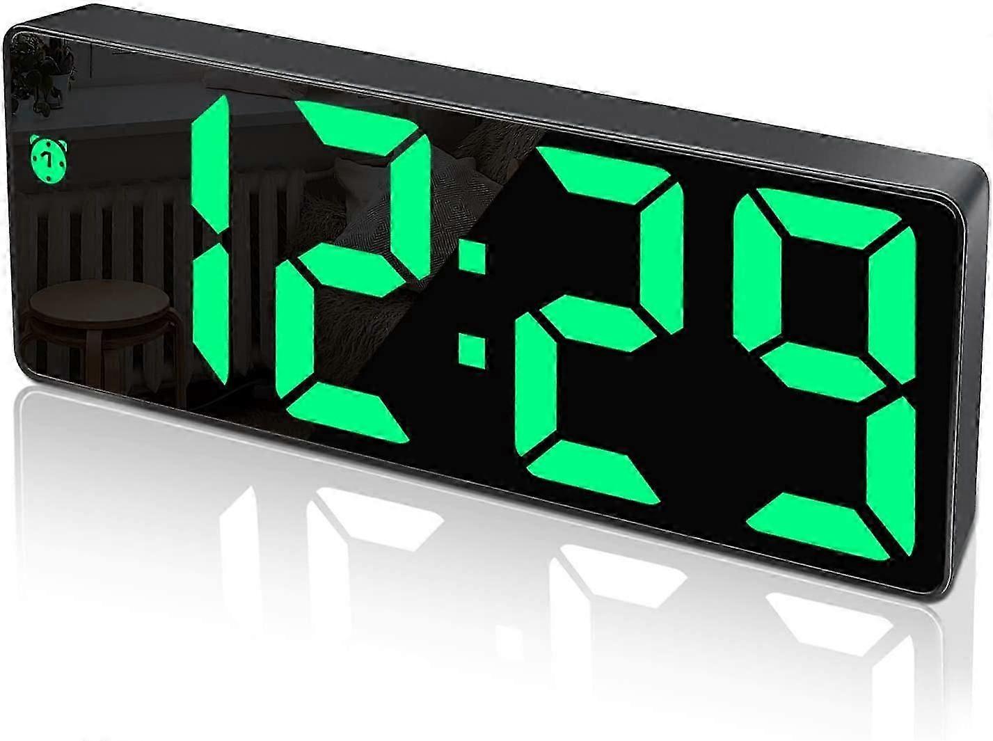 Digital Alarm Clock, Large LED Display, Mirror Surface Clock  and Brightness Adjustable USB Charging Connection Alarm Clock for Bedroom, Offices