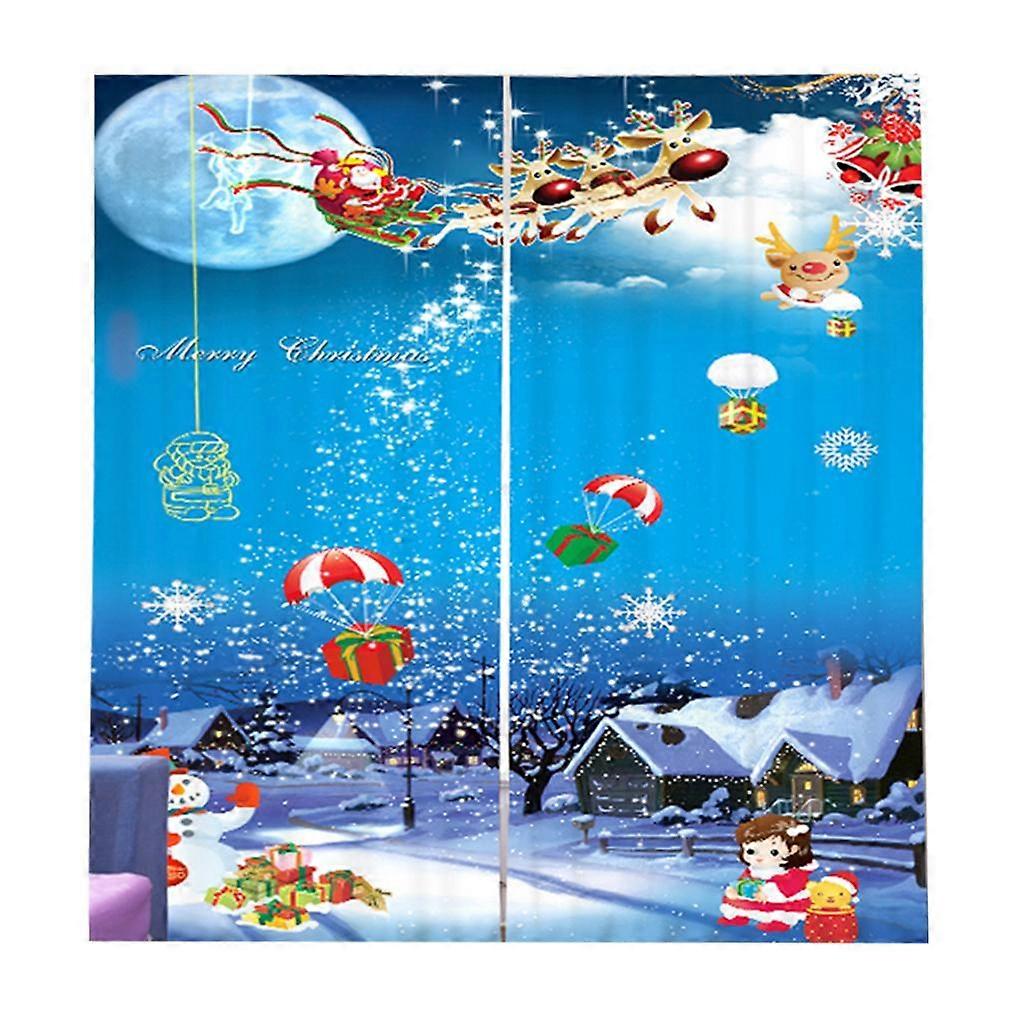 Pair Xmas Theme Curtains Window Blackout Drapery Blinds for 001