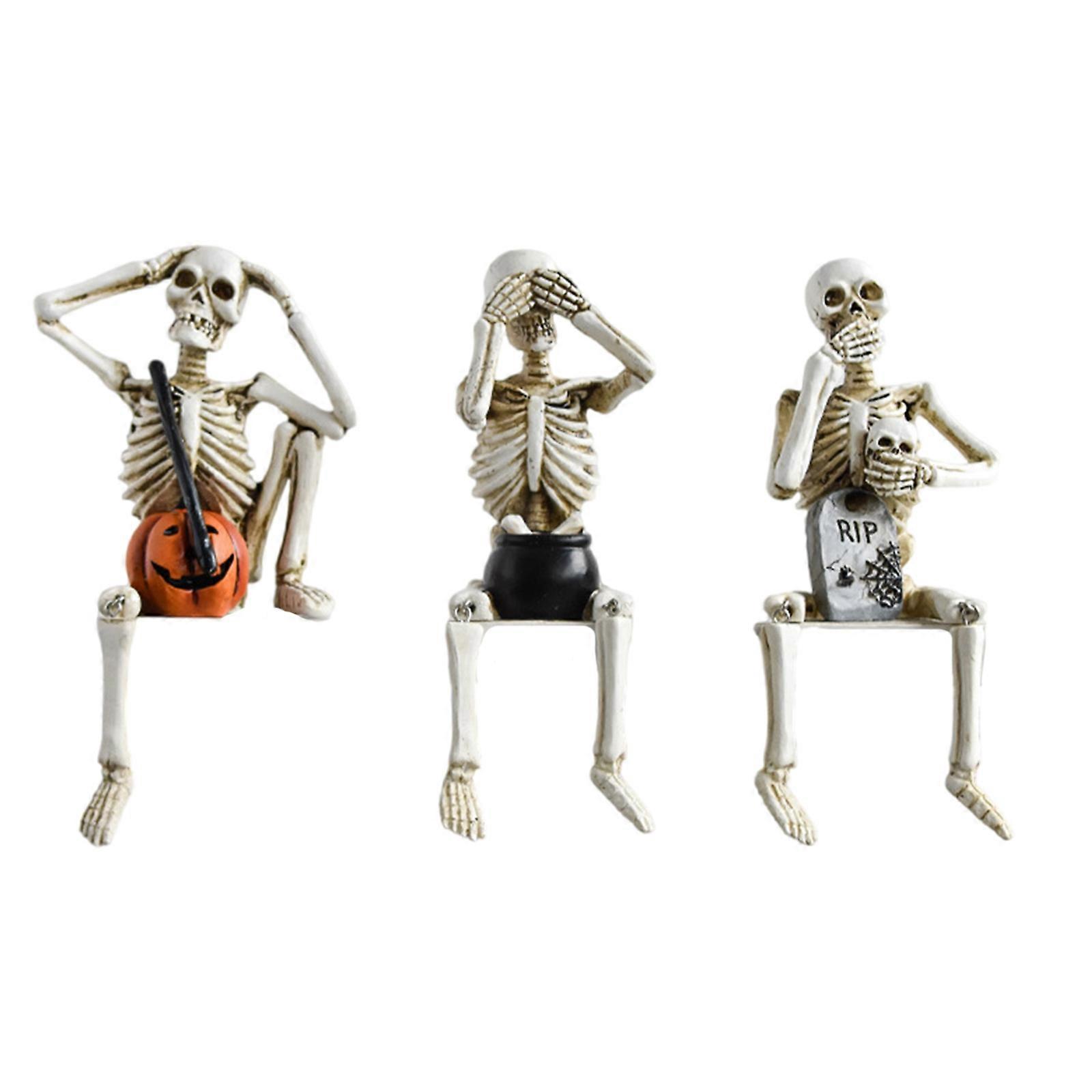 3 pz halloween scheletri figure, resine completamente corpo resine teschio scultura per la decorazione della casa e del giardino spettrale