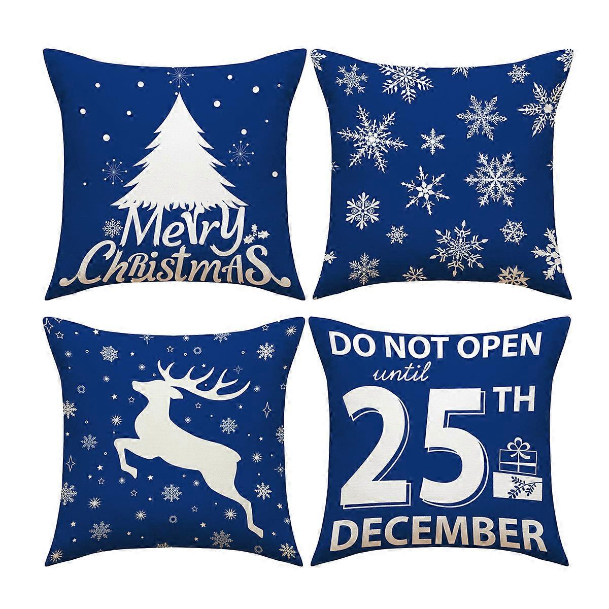 Capas de Almofada de Natal 18×18 Polegadas Conjunto de 4 Capas de Almofada de Linho Rústico de Férias