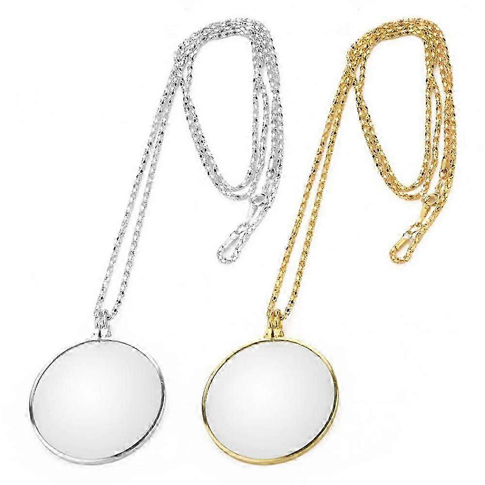 Hanging Magnifying Glass(Gold and Silver), Portable Monocle Lens 5X Magnifying Glass with Hanging Necklace for DIY Reading, DIY Work, Hobby, Hobby
