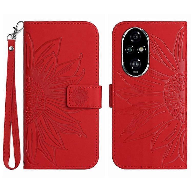 HT04 Compatible For Honor 200 5G Case Sunflower Leather Wallet Protective Phone Cover with Wrist Strap