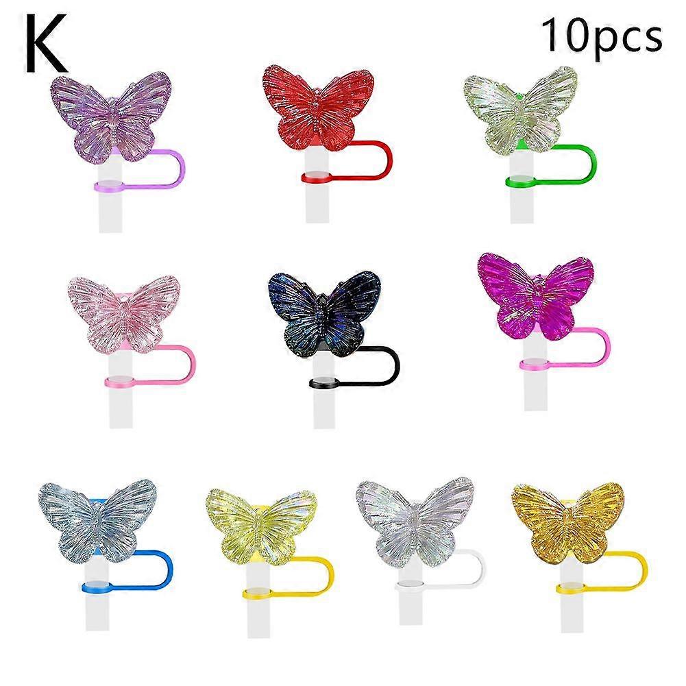 Set of 10 10mm (K)$ butterfly straw dust cover acrylic butterfly decoration accessories silicone straw cap party decorations