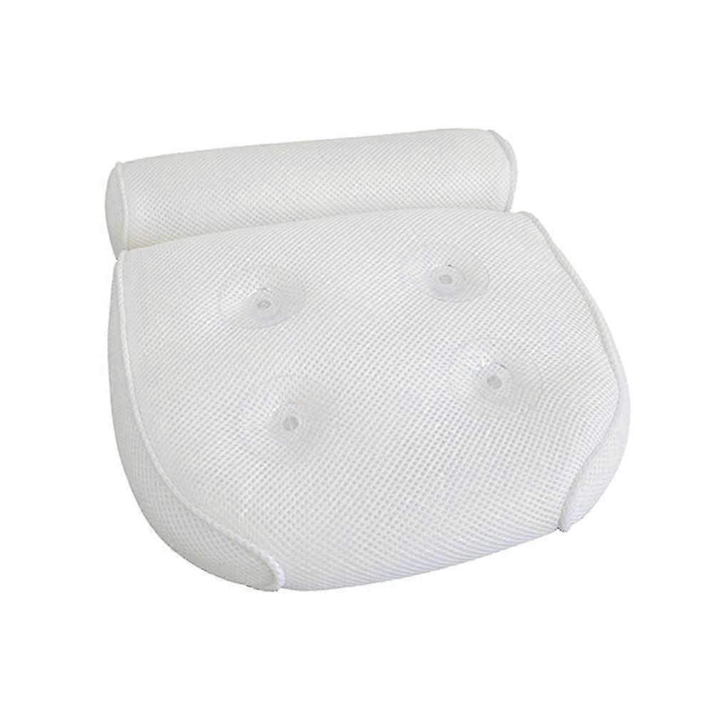 Spa Bathtub Pillow with Suction Cups, Breathable Neck Support - White