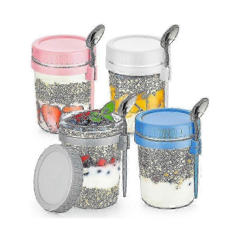 4 Pack 16oz Overnight Oats Jars with Lids & Spoons - Leak Proof