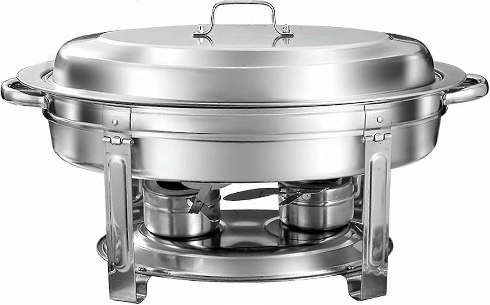 Set of oval stainless steel ovens for catering, banquet, buffet, heating bowl with water containers and fuel tanks