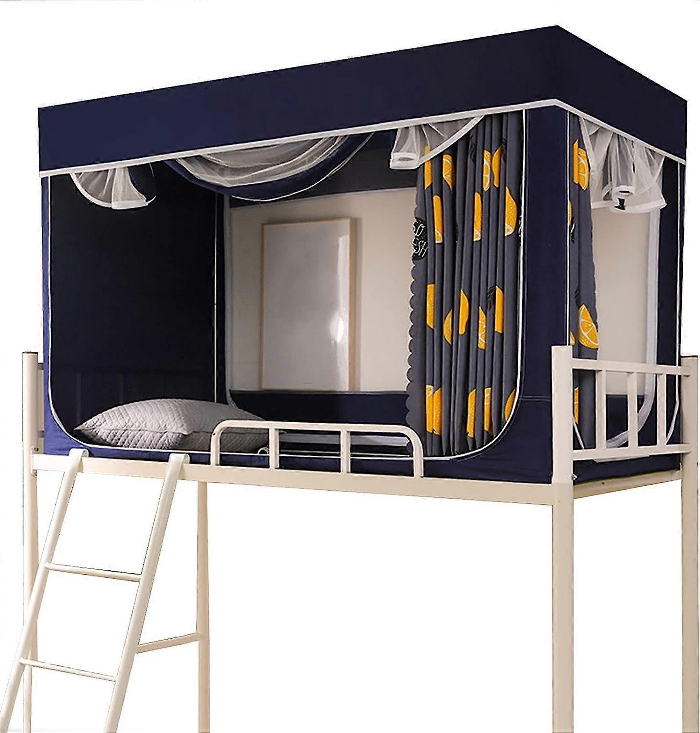 Student Essentials Loft Single Bed Canopy Dorm Bed Curtain with Mosquito Net, Blue C, 90x190x90cm, Durable Nylon Fabric