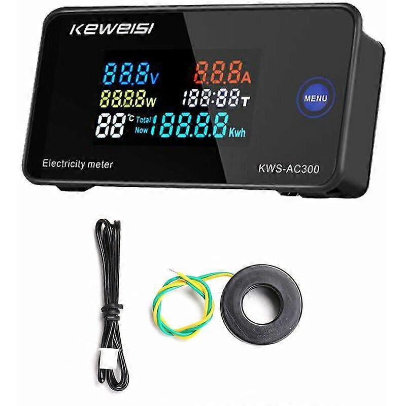 Power Consumption Indicator Smart Digital Meter 50-300V Current and Voltage Meter KWS-AC300-100A Closed Transformer