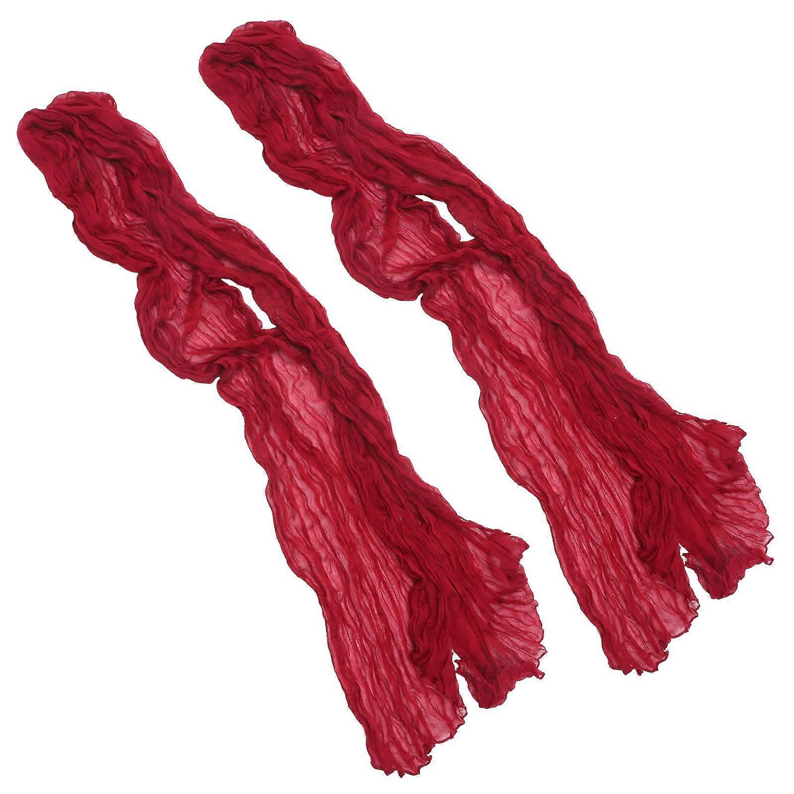 Wedding Table Cover Rustic Style Red Gauze Table Runner Bohemian Decor 300X90cm 2Pcs Party Use