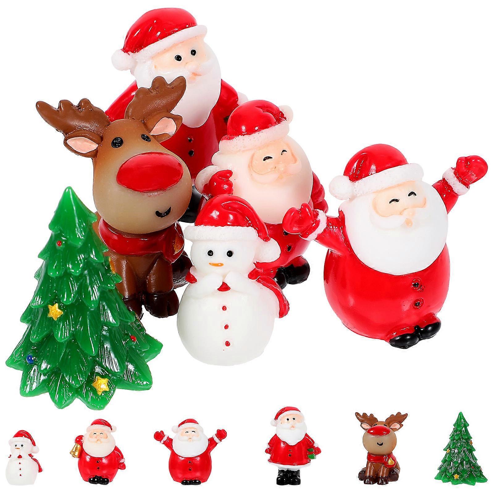 Garden Miniature Ornaments Resin Santa Claus Snowman Christmas Party Home Decoration Random Style 4.6x3.7x1cm Craft 12Pcs