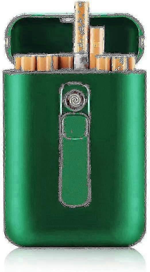 Portable 20 Cigarette Case With Usb Rechargeable Light Green