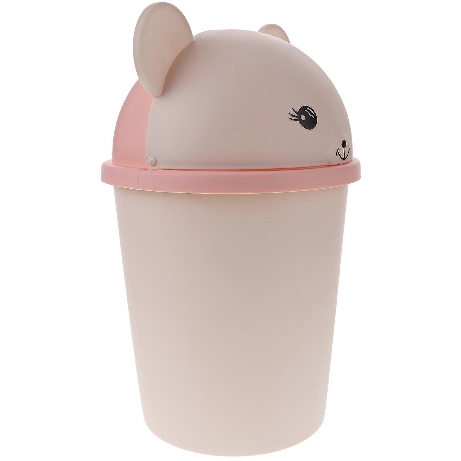 Mini Trash Can Adorable Cartoon Bear Shape Wastepaper Bin Pink Portable For Bedroom 1Pack