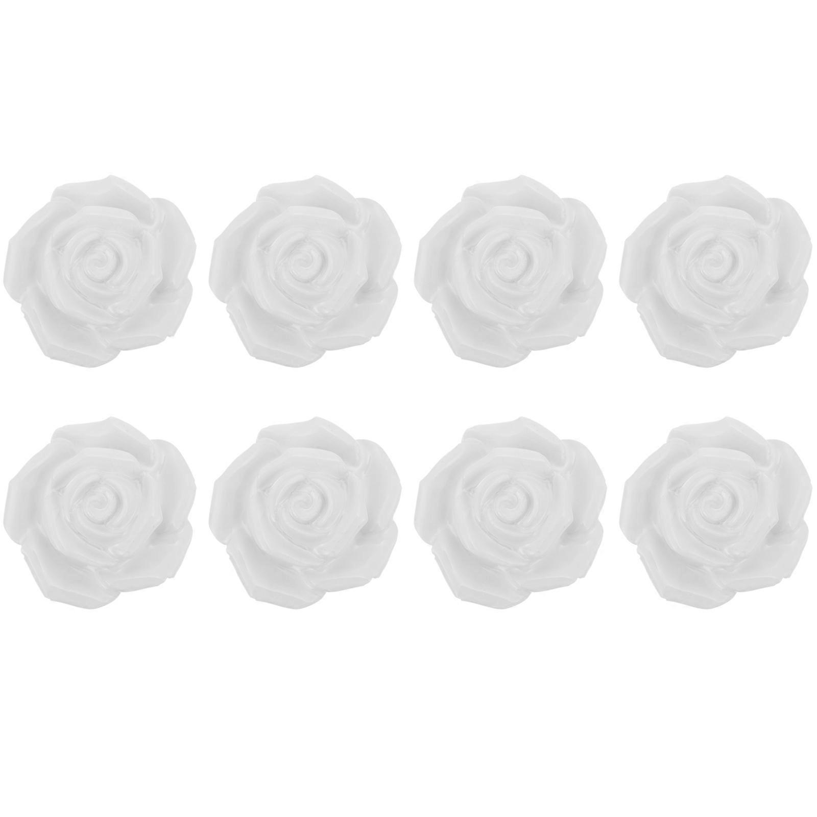 Hemoton 8pcs Ceramic Door Knob with Lovely Flower Pattern Handle Pull Cabinet Knob White