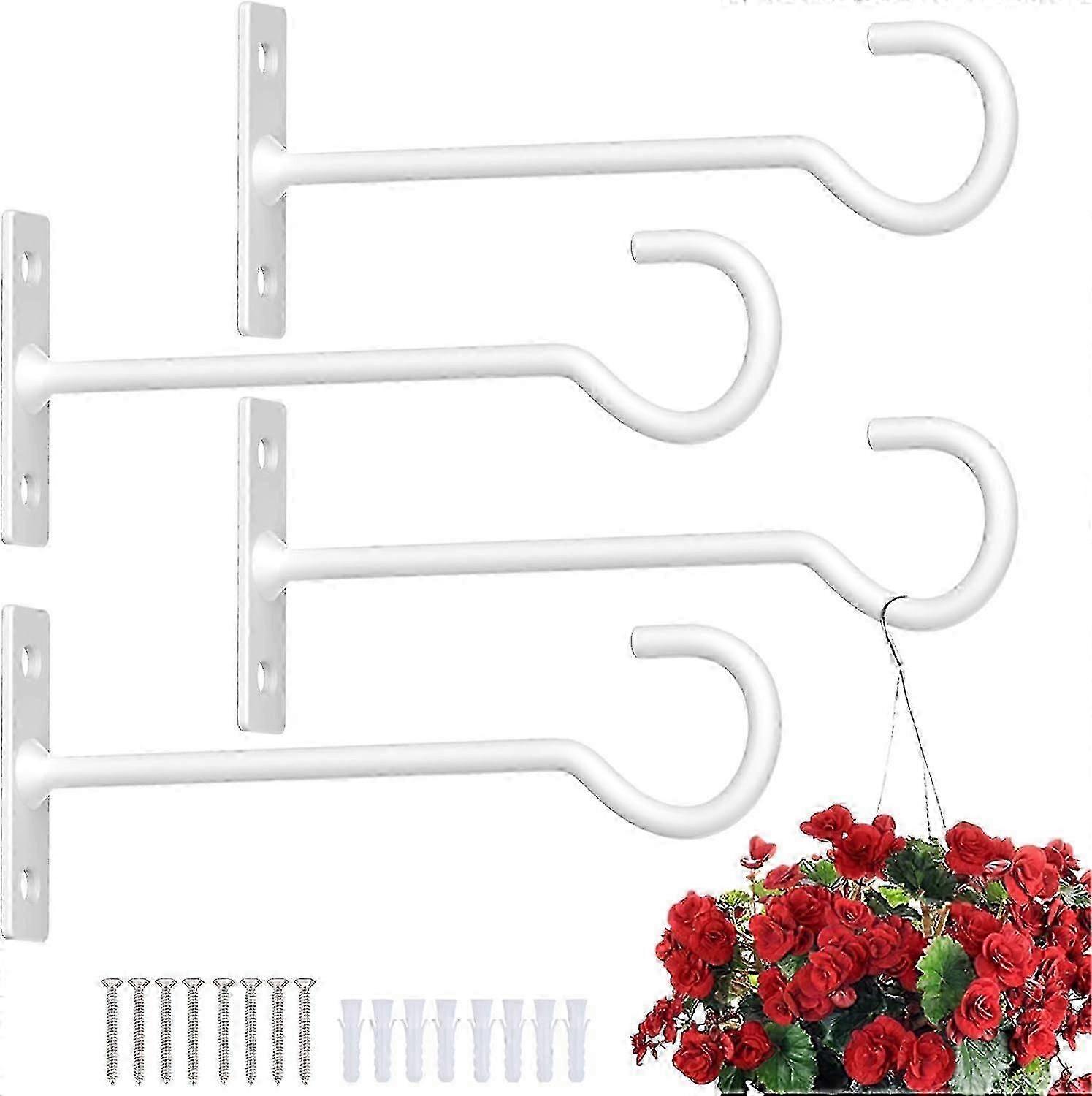 6inch Metal Wall Hook for Plants, Lanterns - 4 Pack (White)