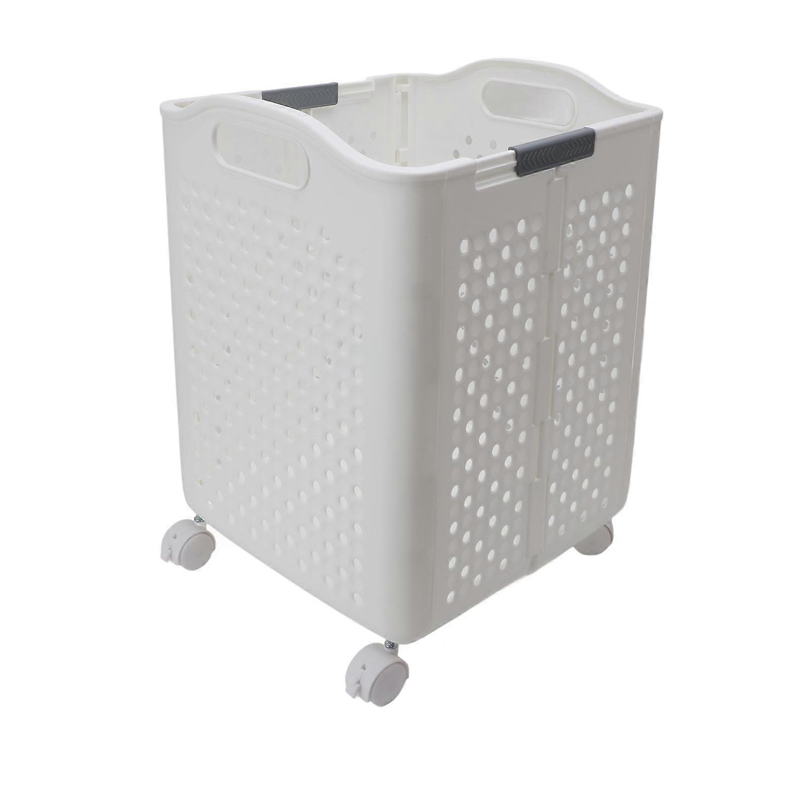Foldable Laundry Basket, Hollow, Breathable, Space-Saving, with Universal Wheels, Pearl White, Extra Large, 57 L, 13.1 x 14.4 x 18.5 in