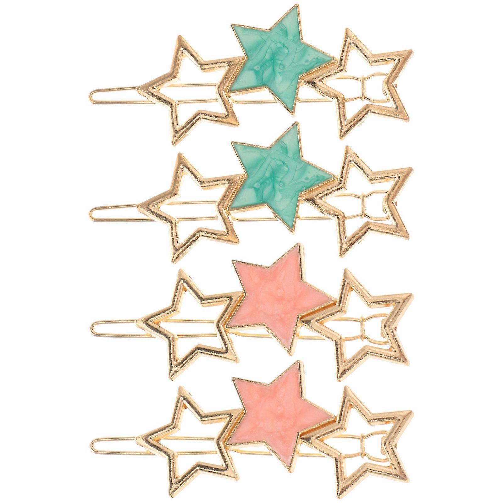 Barrette Hair Clip Pentagram Shape Secure Hair Meeting 4Pcs Grey Pink Red Green White