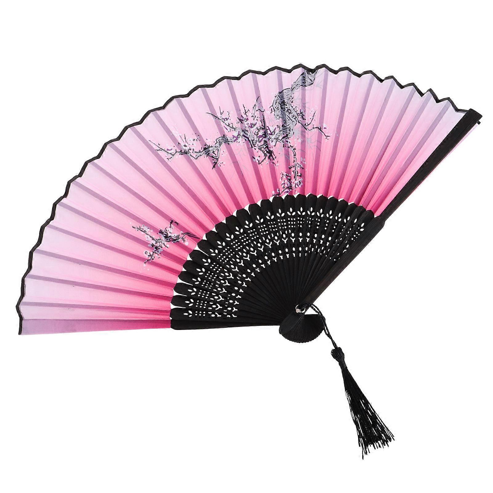 Hand Fan Japanese Style Elegant Design Portable Cooling Wedding Present Pink Silk Bamboo 3600X3100X050cm 1Set