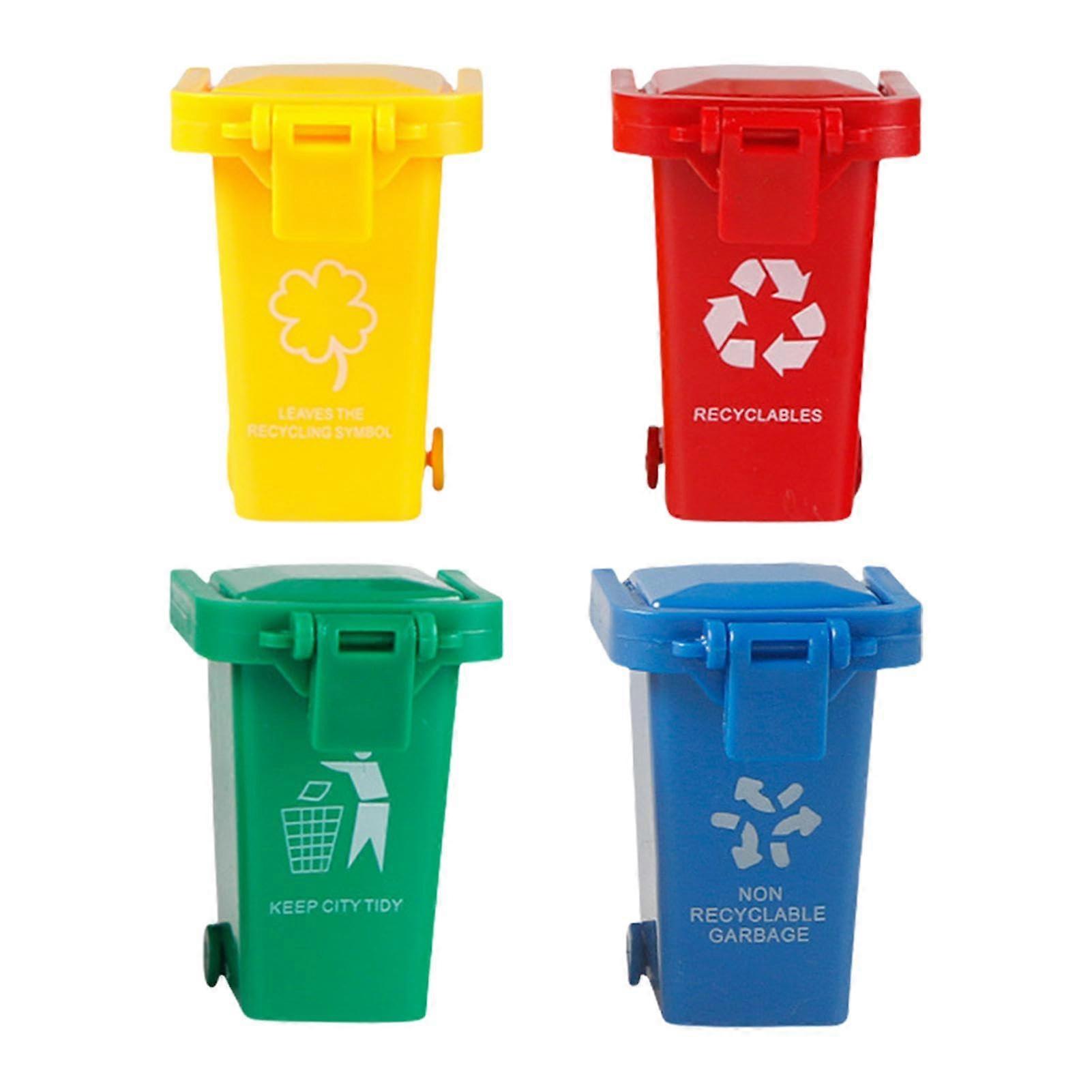 Miniature Trash Can for Garbage Truck, Wheelie Bin Toy with Lid and Wheels 4 Colors
