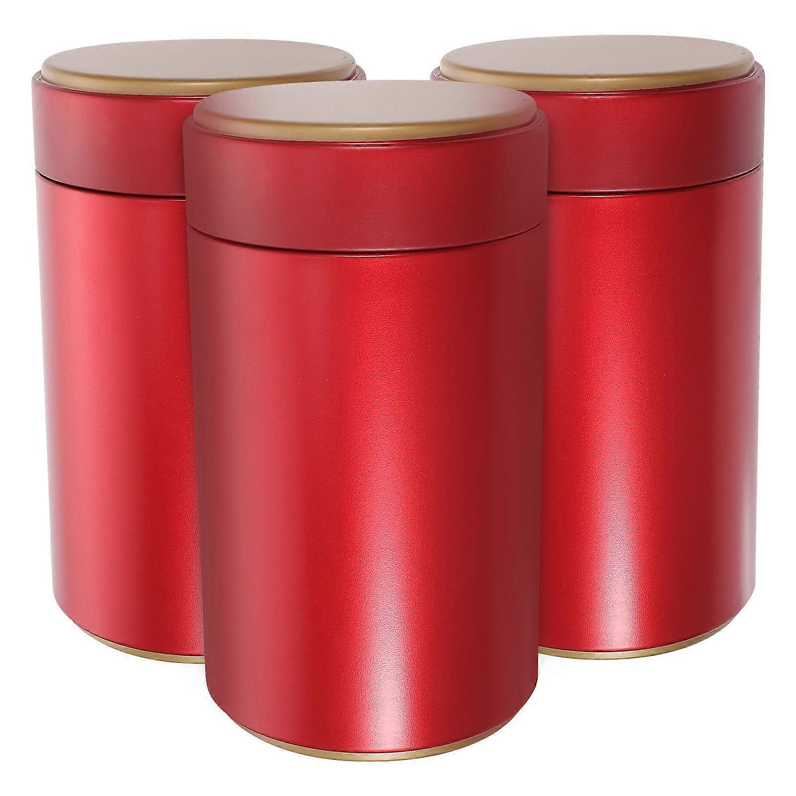 Tinplate Tea Containers Empty Iron Can Sealed Storage For Whole Grains Kitchen Stuff Simple Design Red 3Pcs