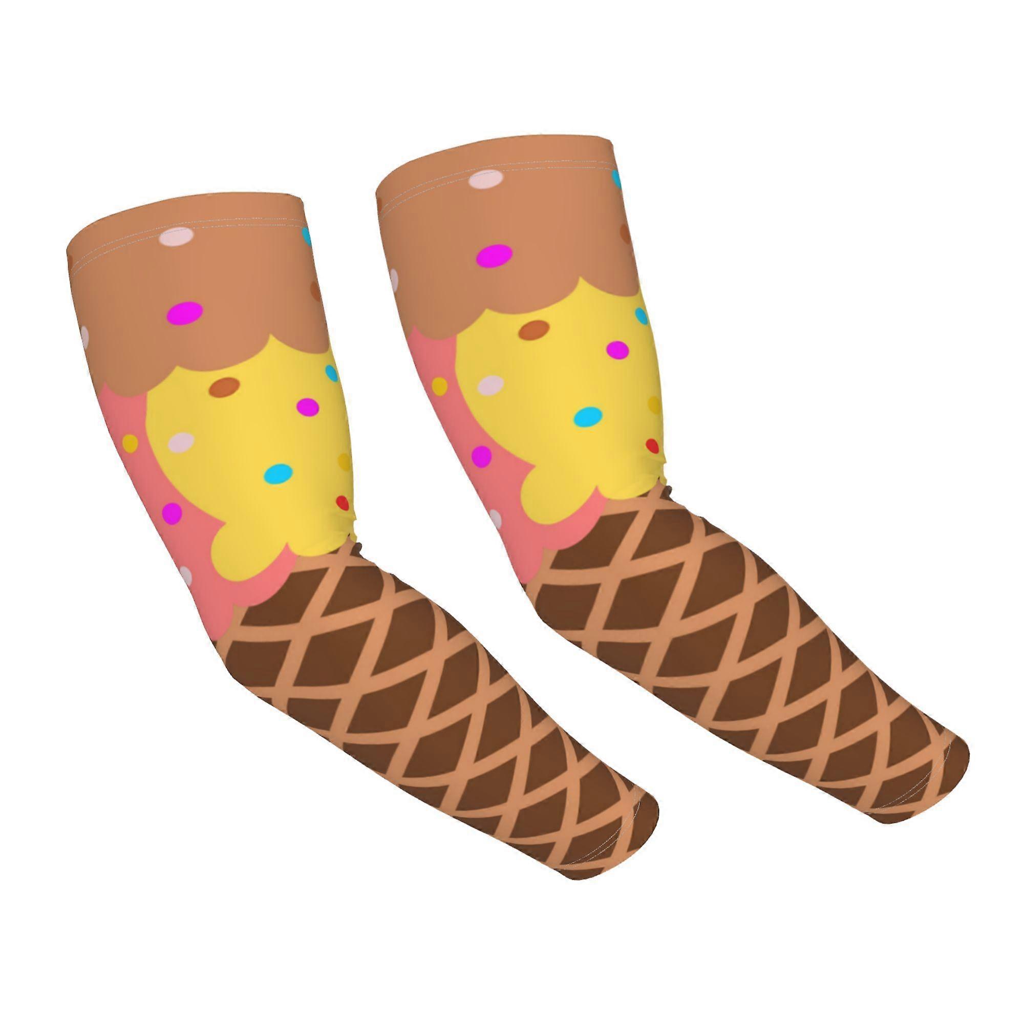 Fresh Mint Ice Cream with Chocolate Sauce and Multicolored Sprinkles Waffle Pattern Arm Sleeves for Men Women Cooling Sun Protection Sports Sleeves Ta