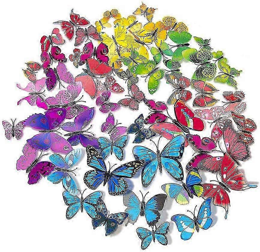 72 3D Butterfly Wall Stickers, Single-Layer Butterfly Art Decoration with Magnet and Double-Sided Adhesive for Nursery Decor (6 Colors)