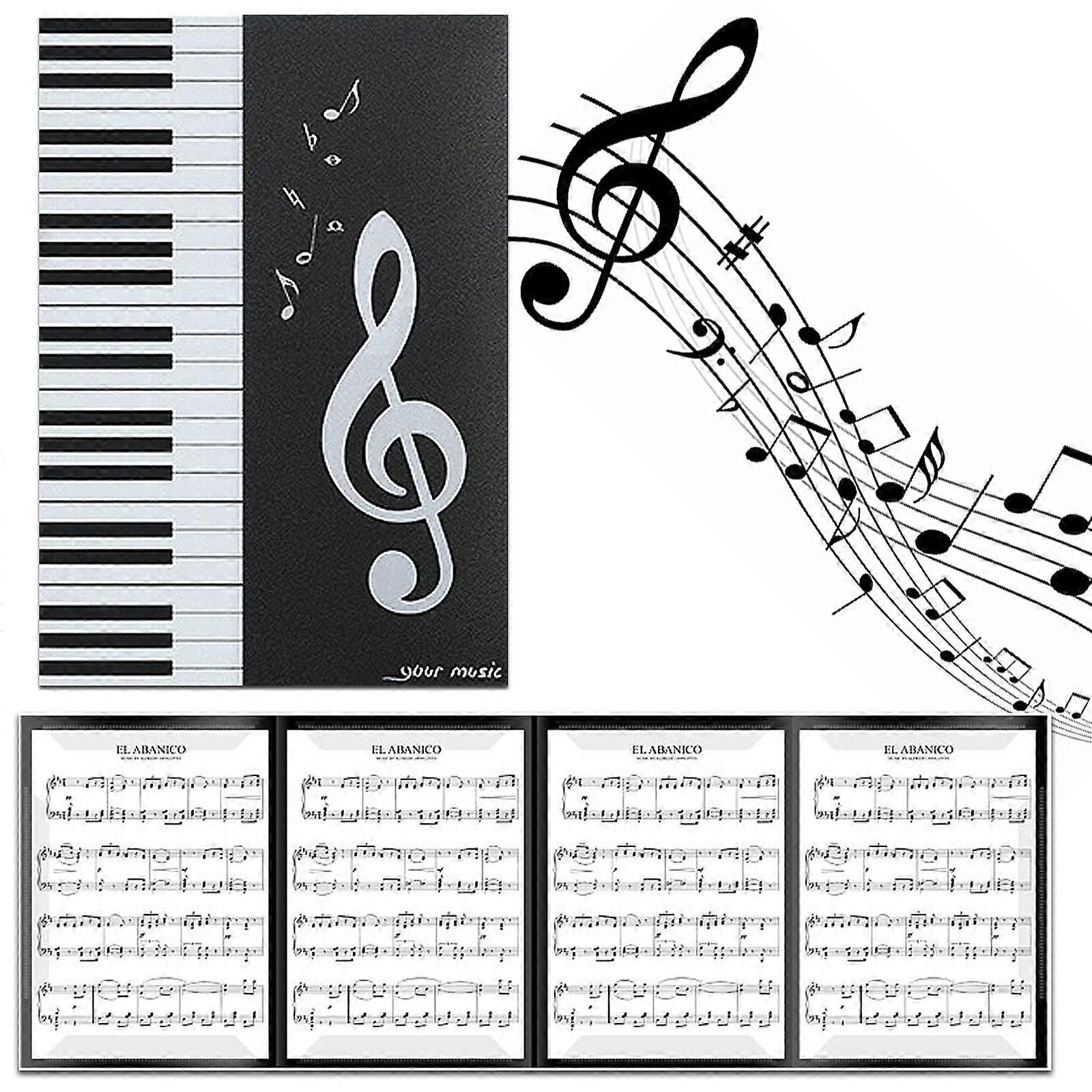 6Sided Music Folder for Sheet Music, Foldable Music Folder A4 Music Folder Piano Sheet Music Holder Storage Black Folder