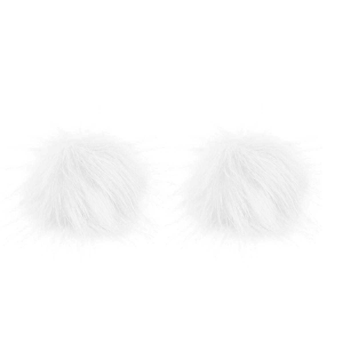 Artificial Wool Fuzzy Ball Hat Accessory White 3.34X3.34X3.34Inch Plush Material Clothes Accessories 2Pcs