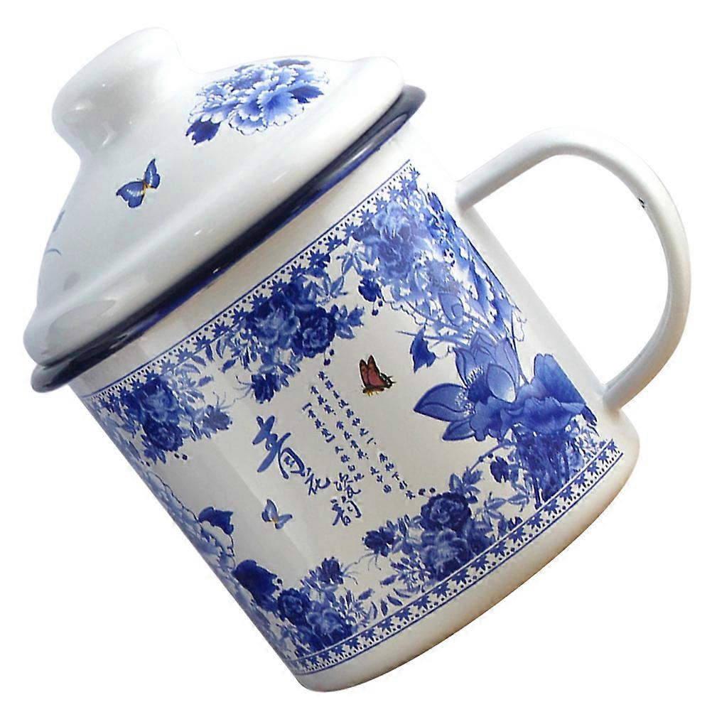 Enamel Mug Blue and White Porcelain Cup for Drinking and Reusable