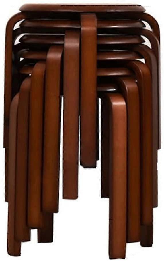 Dining chairs, sturdy set of 6, solid wood, stackable storage, walnut color.