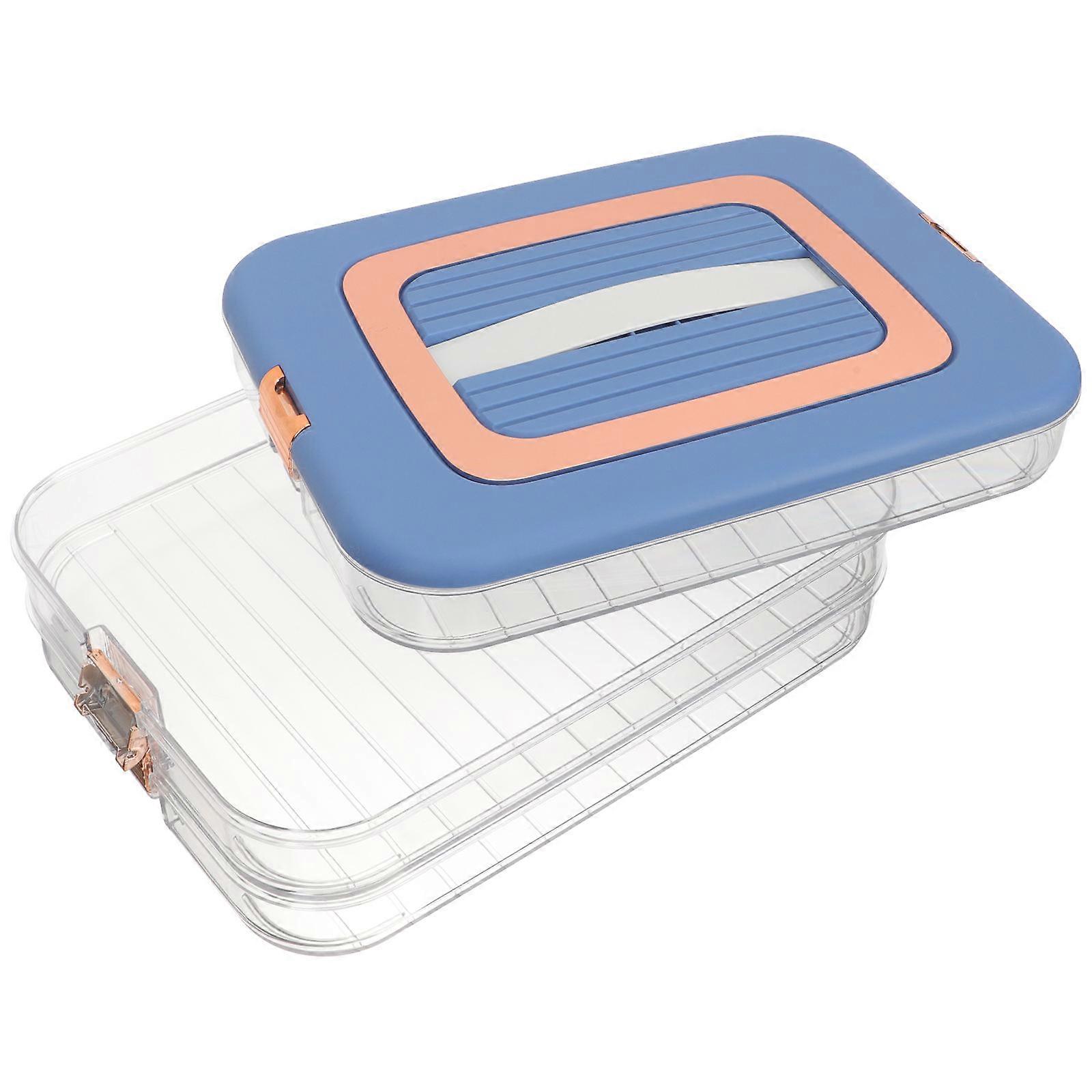 Dumpling Box Large Capacity Multilayer Storage Case For Kitchen Use Blue 30x23x11cm Sealing 1Set
