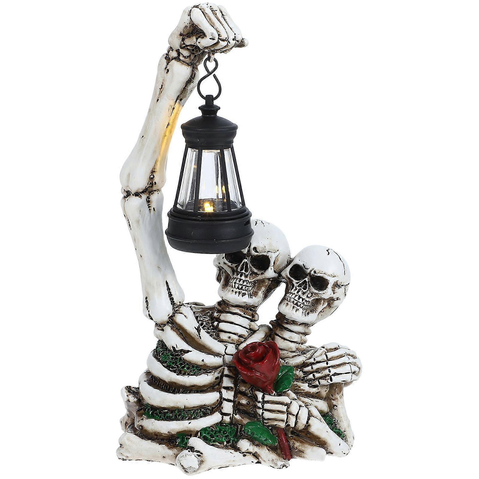 Outdoor Garden Solar Powered Skeleton Statue Resin Material Glow at Night Decor For Patio Lawn 1Set