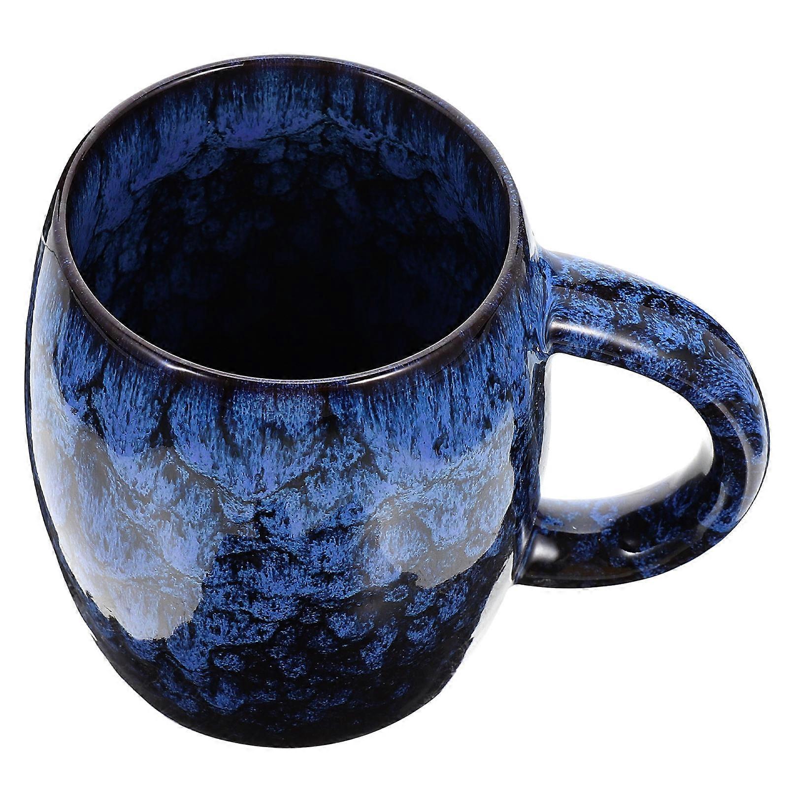 Retro Ceramic Mug Coffee Cup Non Slip Handle For Daily Use At Home And Café Blue 1Set