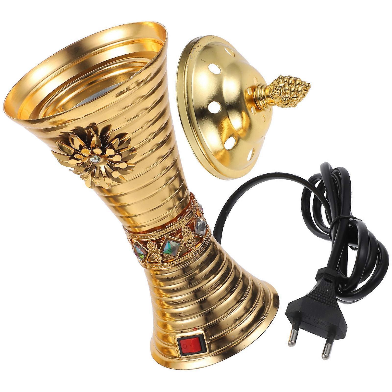 بخور حديد مبخرة مبخرة مبخرة تدفئة كهربائية ديكور منزلي ذهبي 8.3×3.5×3.5 بوصة 1 عبوة