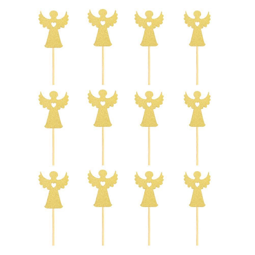 24pcs Lovely Glitter Paper Cake Toppers for Cake Decoration Golden Color Fits Many Themes