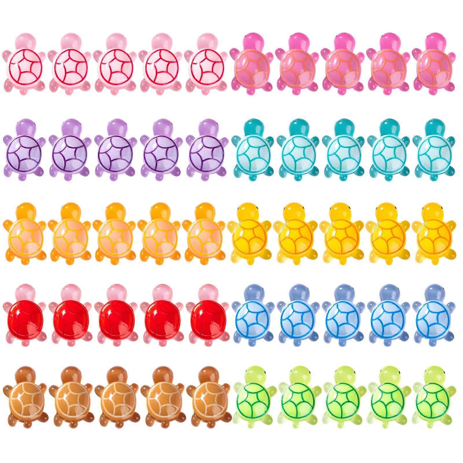 Resin Turtle Figures Glow-In-The-Dark, Miniature Turtles for Fairy Gardens and Terrariums, 50-Piece Colorful Craft Set