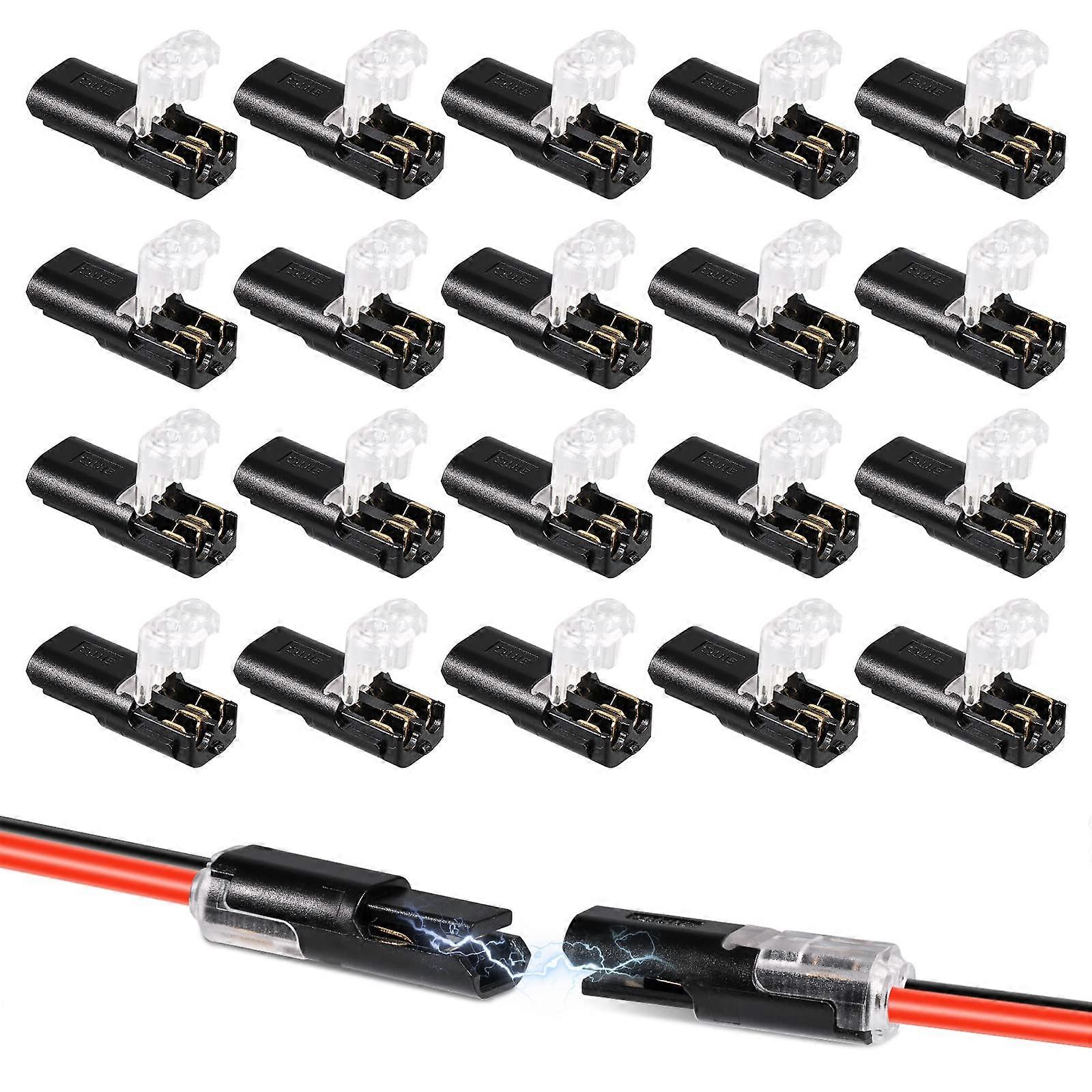2-Core Connectors 20 Pack, Pluggable 2-Pin Locking Buckle for Low Voltage Cable Quick Connection, Electrical Wiring Solutions