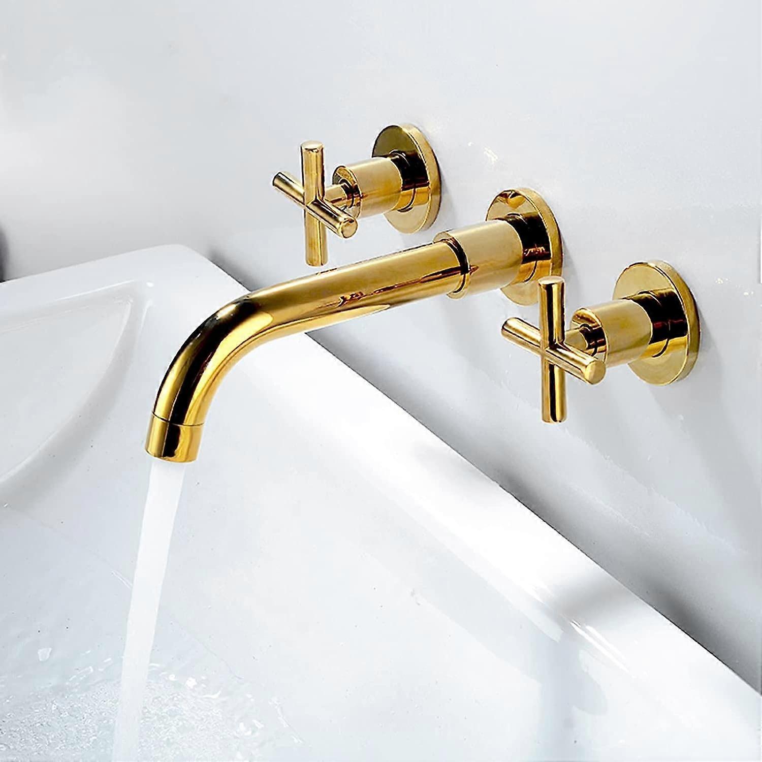 Wallmounted basin faucet, wallmounted basin faucet with two handles, with 360° swivel spout, singlehole basin mixer.
