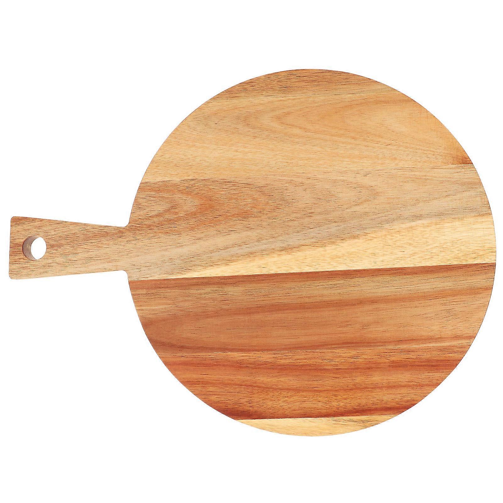 Acacia Wood Cutting Board with Handle – Round Chopping Board for Meat, Vegetables, Pizza, Cheese, and Fruit – Easy to Clean for Home and Restaurant