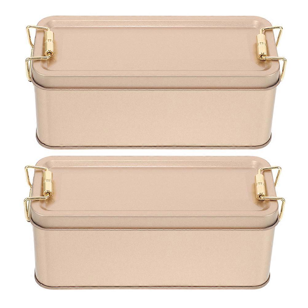 Tin Cans With Lids Rectangular Candy Box For Parties Golden 15.00X6.00X6.00CM Storage 2Pcs