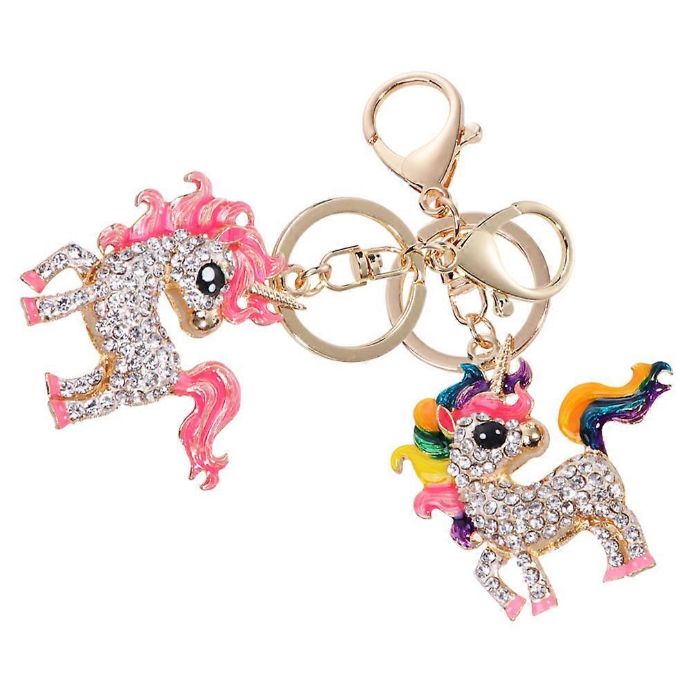 2PCS Glitter Unicorn Keychain with Rhinestone Charm Cute Pendant for Backpacks Stylish Key Chain Accessories for Girls