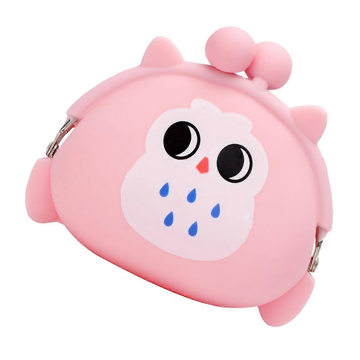 Pink Silicone Coin Purse for Storage Vivid Candy ID Cards Coins Cash Small Items Fits in Mini Wallet Owl Shape