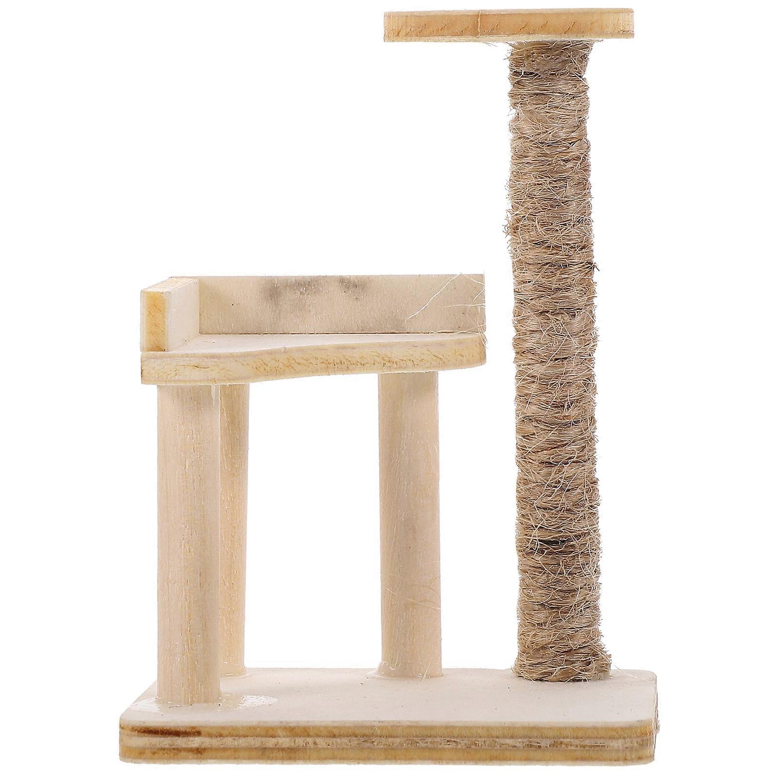 Wooden Cat Tree Model Toy for Mini House Decor Beige Color Realistic Design 1:12 Scale