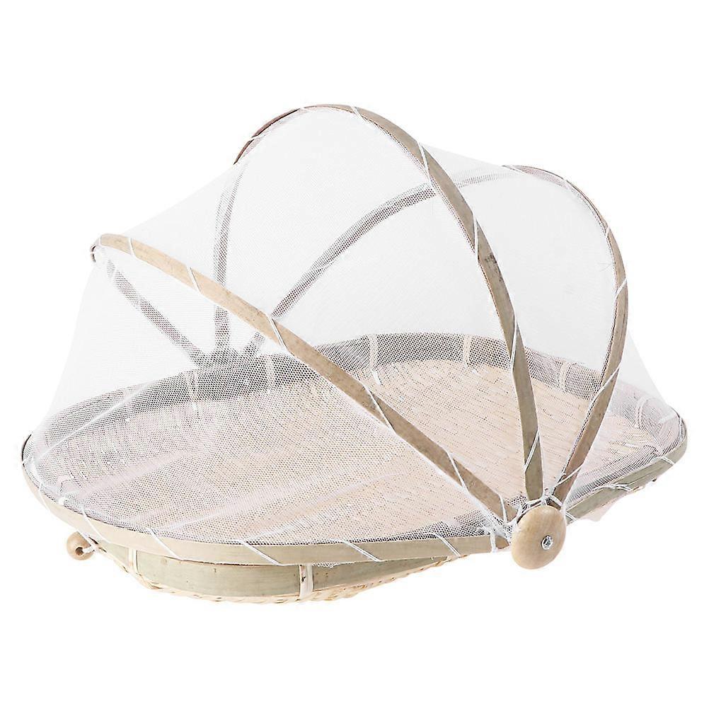 Bamboo Woven Basket with Net Yarn Cover for Storage Khaki Color Lightweight and 1pc