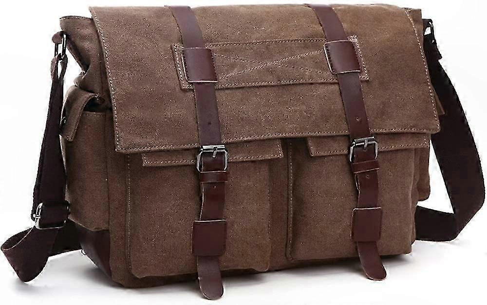Vintage Canvas Messenger Bag for Men, 16" Laptop Shoulder Bag with Multiple Pockets for Work and School (Large, Coffee)