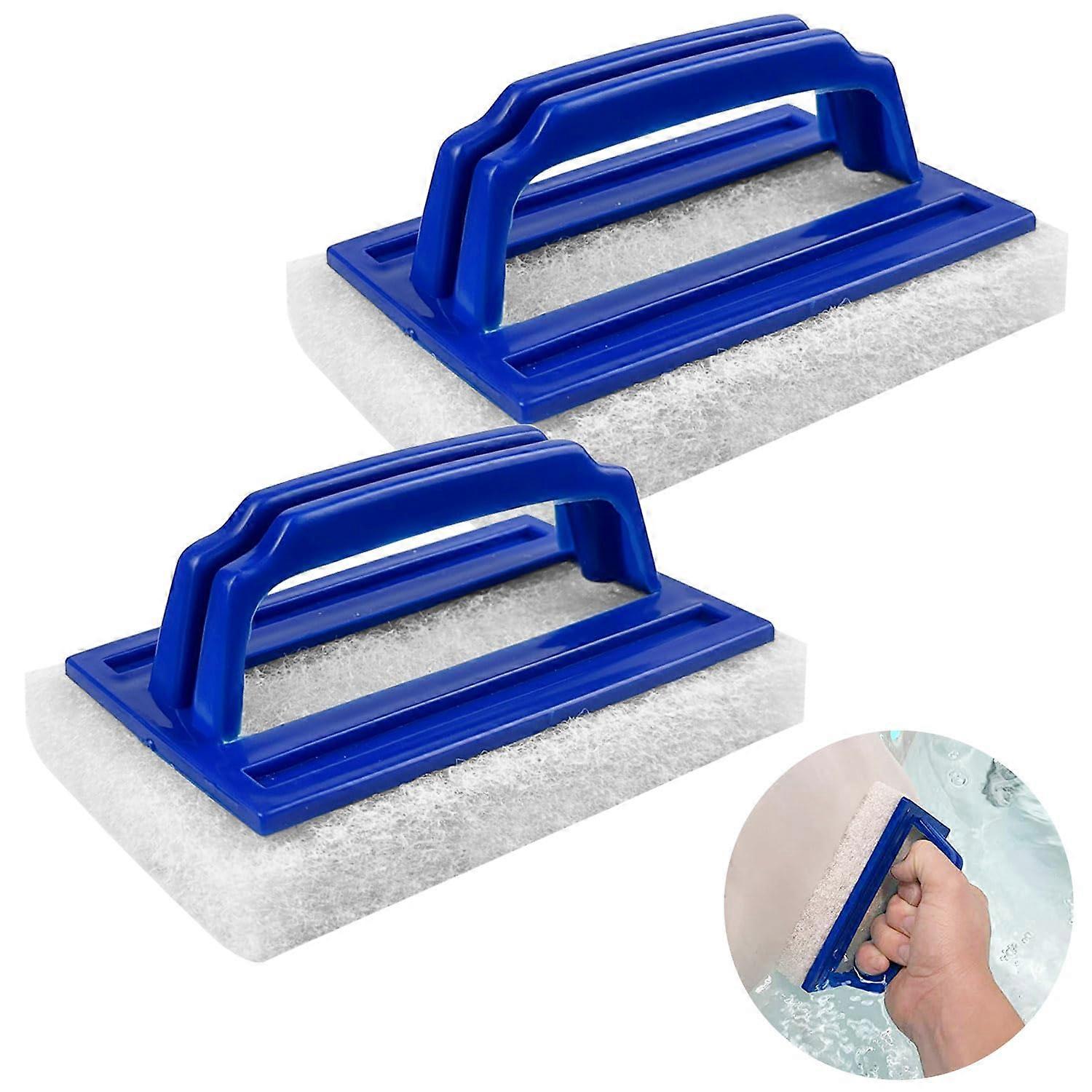 Pool Cleaning Brush - Durable Ergonomic Handle 2-Pack Pool Scrubber for Small Swimming Pools, Spas, and Bathtubs (Blue)