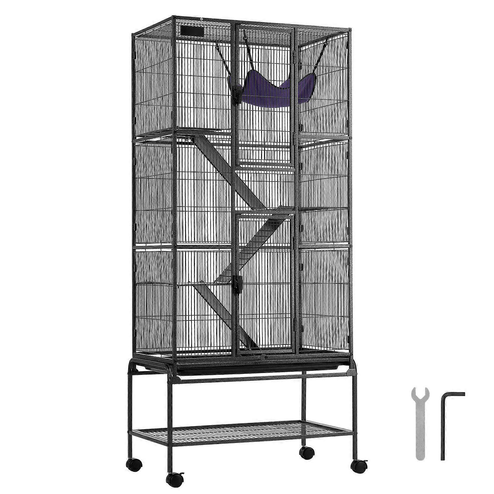 69 英寸滚动金属雪貂笼，大型 4 层小动物笼，适用于宠物鼠、仓鼠、豚鼠、龙猫、松鼠、刺猬、兔子