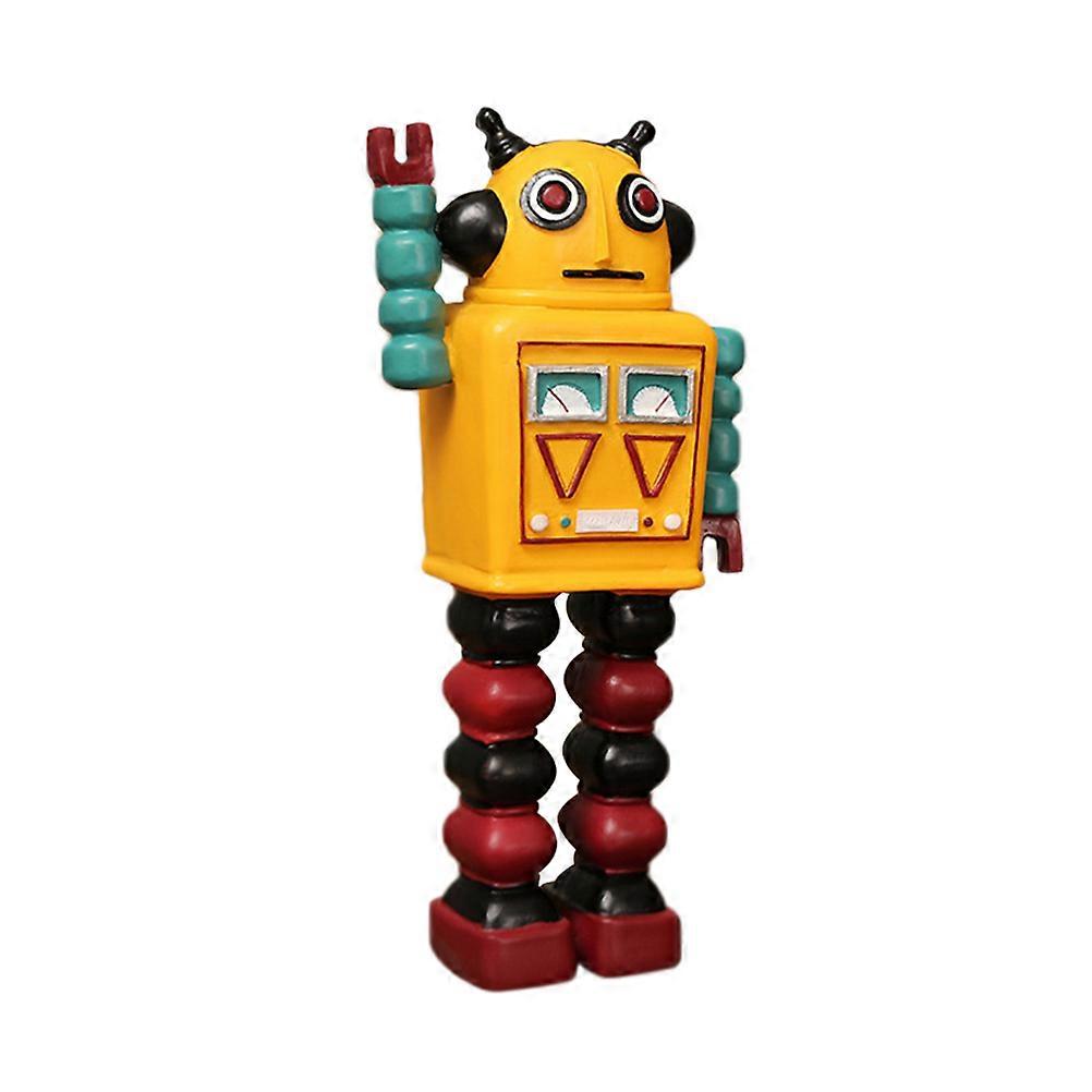 Robot Shaped Resin Craft Table Ornament For Home Decoration In Yellow Color With Retro Style 1Pcs